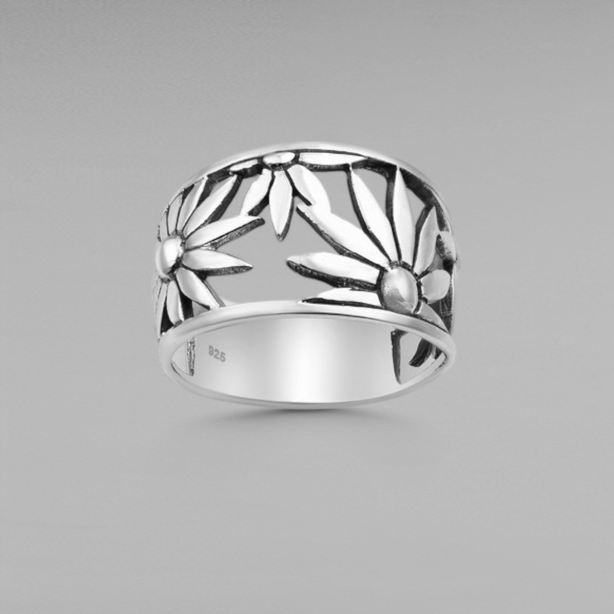 Sterling Silver Oxidized Flower Ring