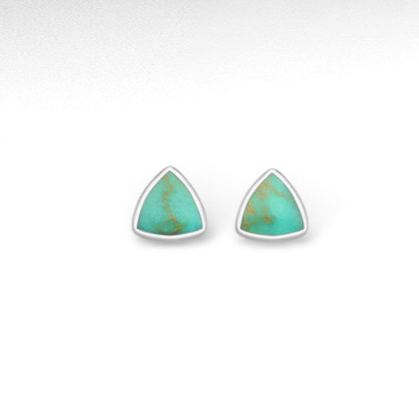 Sterling Silver Triangle Stud Earrings, Decorated with Resin