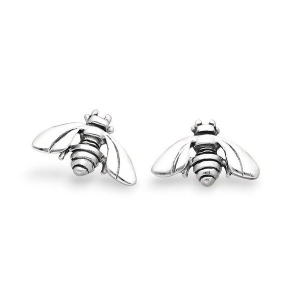 Sterling Silver Oxidised Bee Stud Earrings