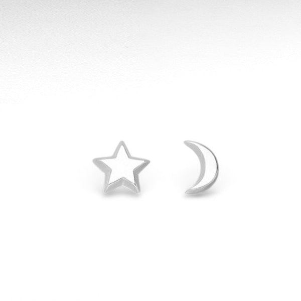 Sterling Silver Push-Back Crescent Moon and Star Earrings