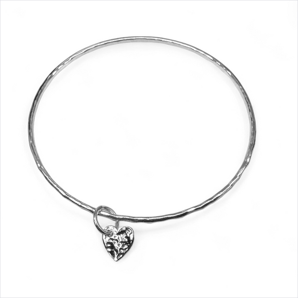 Sterling Silver Hammered Bangle - 2mm