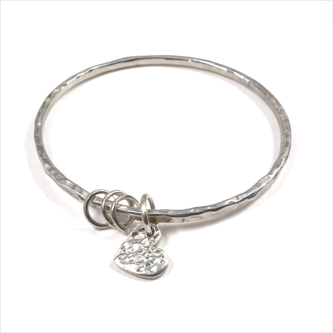 Sterling Silver Hammered Bangle - 2.5mm