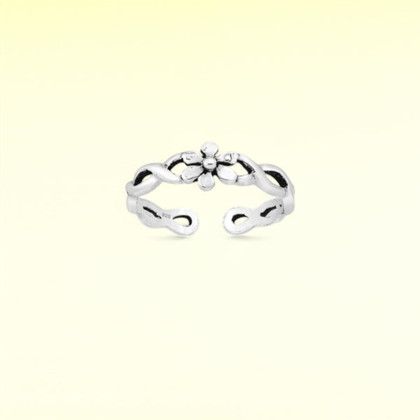 Sterling Silver Adjustable Oxidized Flower Toe Ring